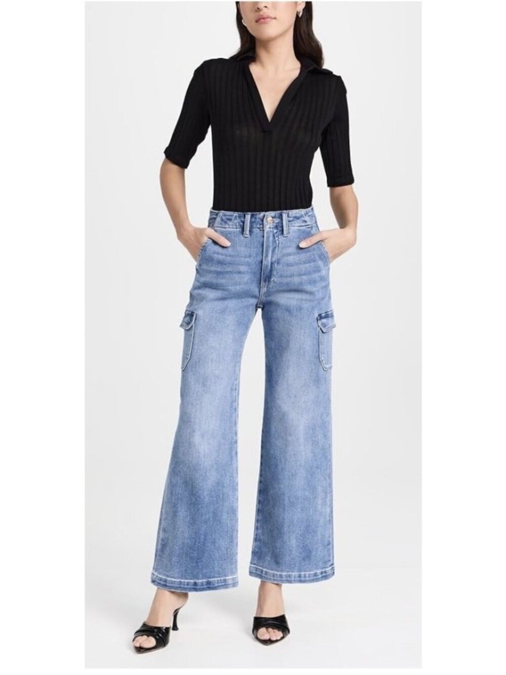 PAIGE Woman's Sz 24 Carly Wide Leg Cargo Jeans Y2K Retro in Austyn Wash